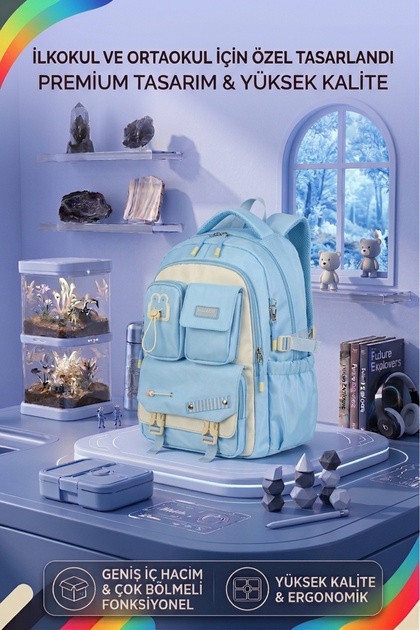 Multi-Compartment Ergonomic Primary and Secondary School Backpack with Orthopedic Back Support and Accessories (Large Volume, Premium Quality, Wallet Gift)