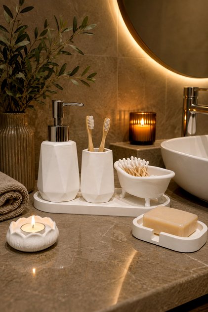 6 parça Dekoratif Lüks Banyo Seti