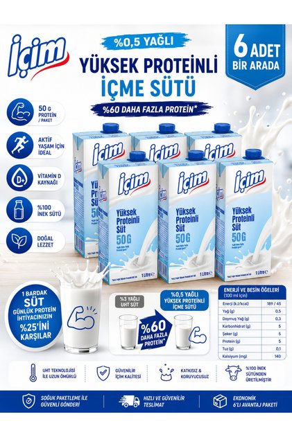 Yüksek Proteinli Süt 1L x 6 adet