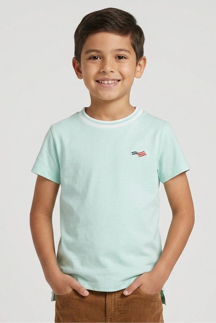 Kids Boy Embroidered Logo Short Sleeve T-Shirt, Mint Green