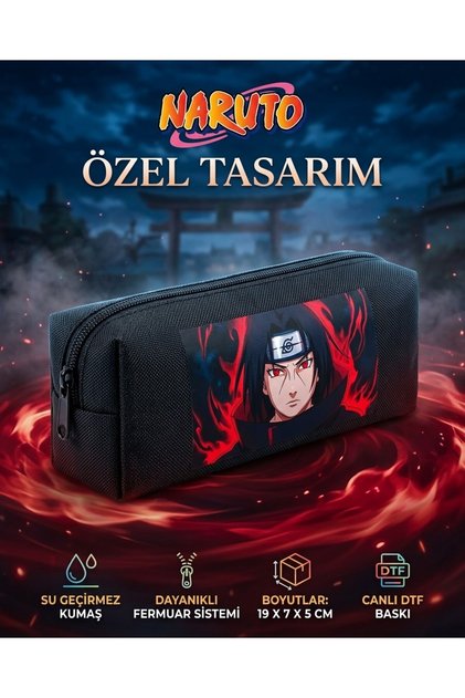 Naruto Itachi Uchiha Baskılı Siyah Kalemlik - Büyük Kapasiteli, Dayanıklı Su Geçirmez Kumaş Okul ve