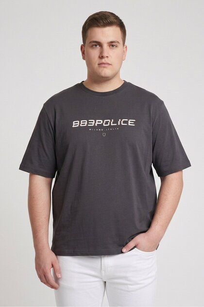 Men Crew Neck Short Sleeve Graphic Print T-Shirt, Dark Grey