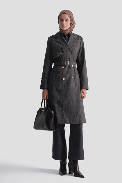 Jacquard Double-Breasted Collar Trench Coat Bitter Brown