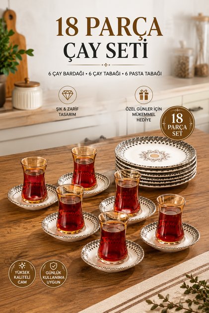 Yasemin Ahlat 18 Piece 6 Person Authentic Patterned Porcelain Cake and Tea Set