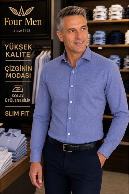 Men's Striped Slim Fit Shirt Long Sleeve Cotton Classic Stylish Shirt