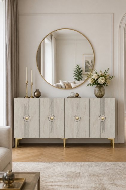 KA1543BTG LURAZH KONSOL, TV SEHPASI BEYAZ - TRAVERTEN - GOLD 150 CM