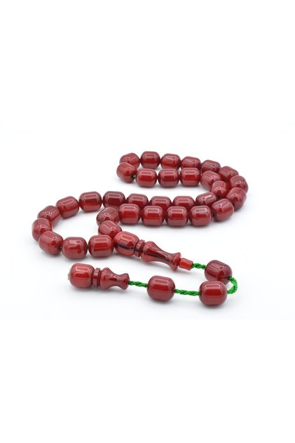Zeyzun Signature Barrel Cut Large Size Red Crimped Amber Prayer Beads