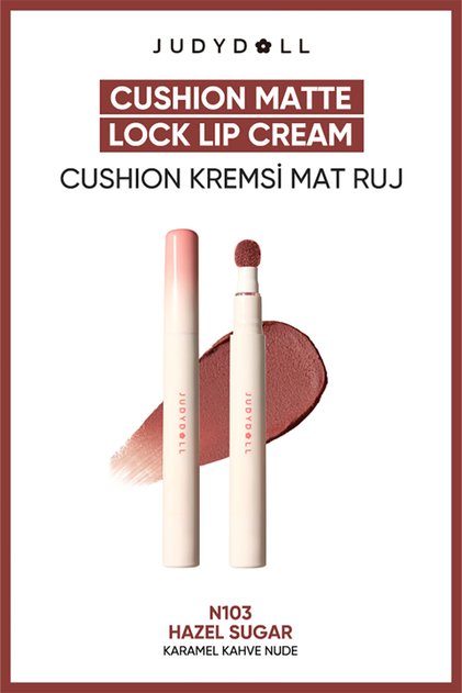 Cushion Matte Lock Lip Cream N103 Hazel Sugar Mat Likit Ruj | Uzun Süre Kalıcı Nude Kahve Ruj