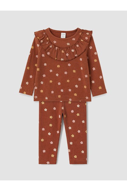 Brown Floral Girls' Tights Set