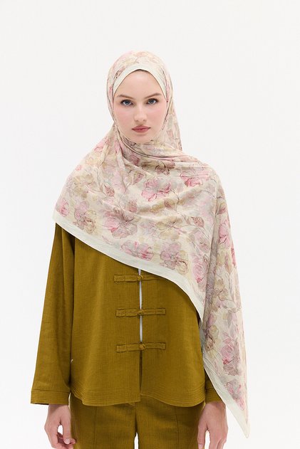 Watercolor Pattern Kraş Shawl - Pink Cream