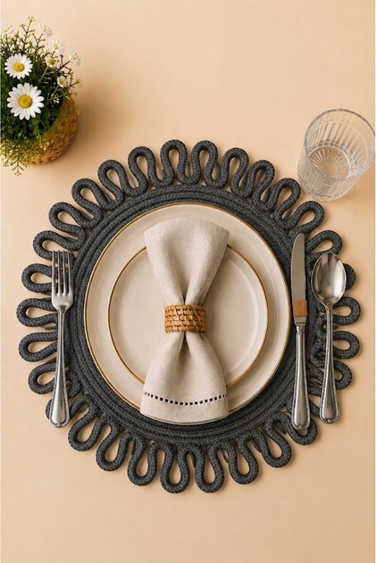 Galaxy Series Decorative Single Placemat Model Round American Service Placemat Knitted Placemat Handmade Stylish Table Decoration Dining Table Breakfast Table Tableware Decor Home and Kitchen Accessory