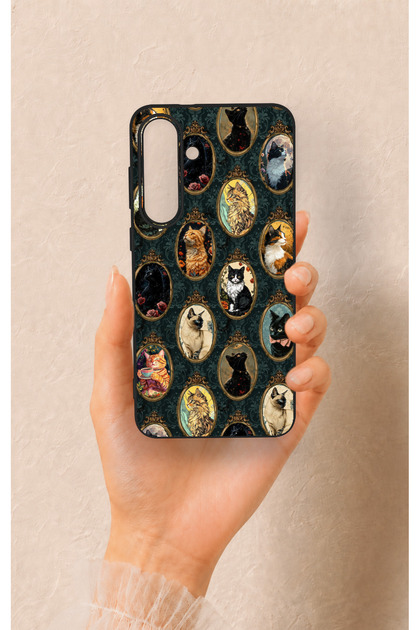 Samsung S25Fe Compatible Vintage Cat Portraits Patterned Silicone Case