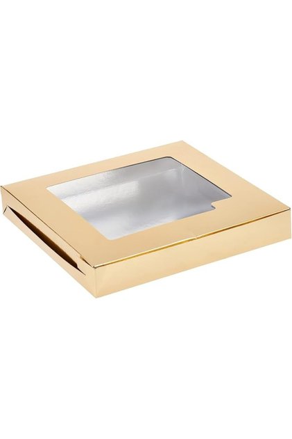 صندوق حلويات من الألومنيوم/الذهب مع نافذة 25x25 سم - 5 قطع