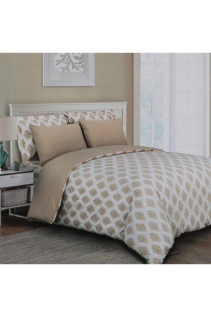 4-piece Bedding Set in Beige 1, King Size, Made of Cotton and Polyester