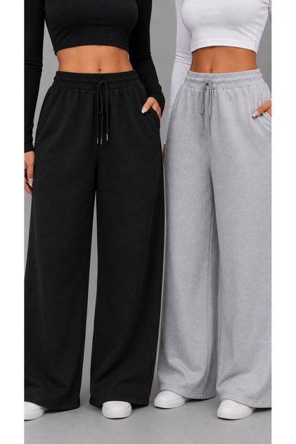 2-Piece Black and Gray Women's Elastic Waist Sweatpants - Loose Fit Sports Sweatpants with Pockets