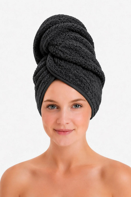Towel Hair Cap Anthracite 100% Cotton Hair Drying, Drying, Showering, Bathing Head Towel
