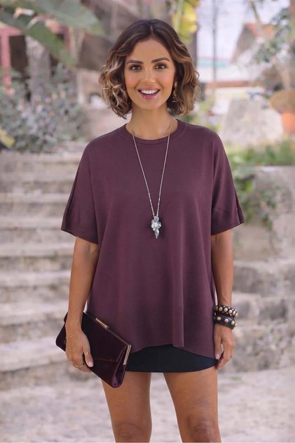 Plum Color Oversize Knitwear Blouse