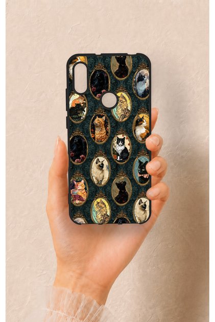 Huawei Y6 2019 Compatible Vintage Cat Portraits Patterned Silicone Case