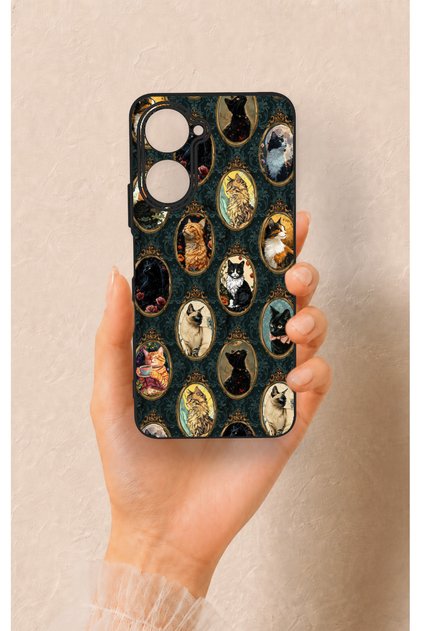 Vivo Y18 Compatible Vintage Cat Portraits Patterned Silicone Case