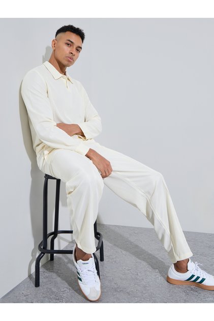 Men Beige Long Sleeve Polo T-Shirt and Joggers Co-Ords