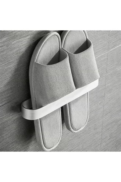 Wall-Mounted Slipper Holder Rack – PP Plastic Shoe Storage Organizer with Drainage Design, Adhesive Installation, Space-Saving Shelf for Bathroom Entryway – Available in M/L Sizes – White