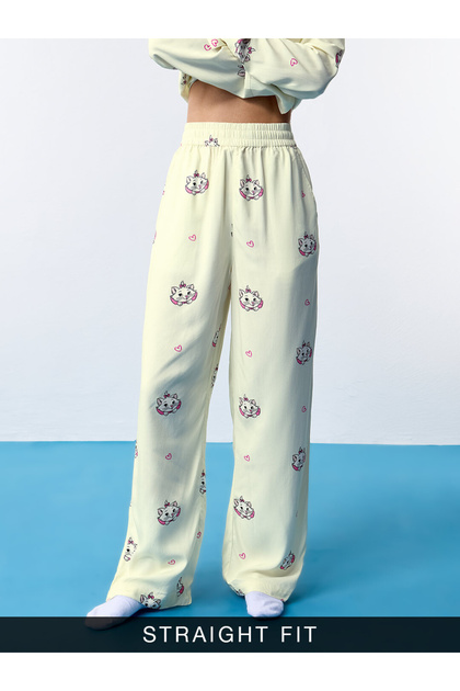 Yellow Aristocats Print Wide-Leg Trousers