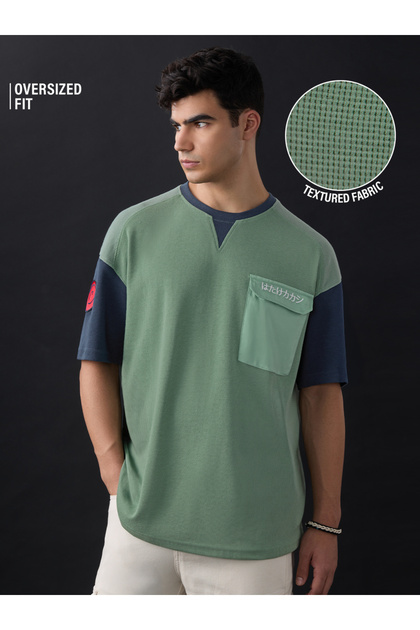 Men Kakashi Inspired Waffle Knit Oversized T-Shirt