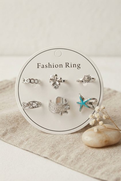 Silver Color Brass 6-Piece Ring Set Byk4304