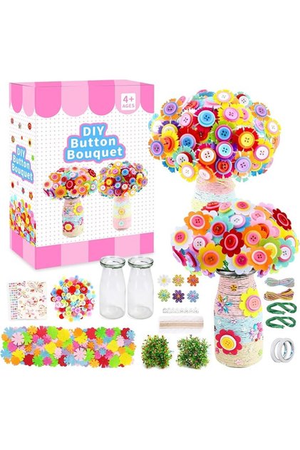 Felt Flower Craft Kit for Kids, Crafts for Girls Ages 6-10 Make Your Own Flower Bouquet with