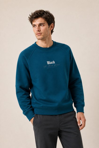 Black New Season Men's Winter Regular Fit Sweatshirt Cotton Petrol