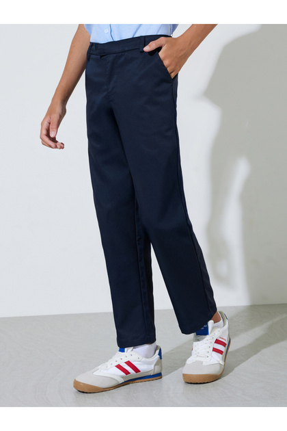 Teen Boys Navy Blue Solid Regular Fit Trousers