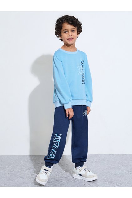 Boys Navy Blue Graphic Print Oversized Sweatshirt and Joggers Set