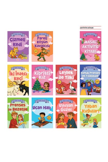 Peri Saati Masal Seti 10 Kitap + Masal Aktivite Kitabı Resimli Dünya Klasikleri Çocuk Hikaye Seti