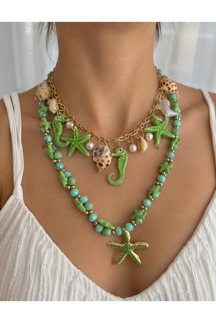 Gold Sea Theme Beaded Layered Necklace – Summer Women's Necklace