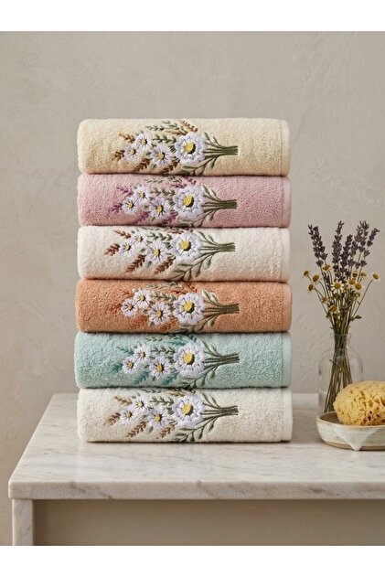Floris Embroidered 6 Towels |   Towel Set |   Towel Set |   Hand and Face Towel |   Dowry Towel |   Guest Towel