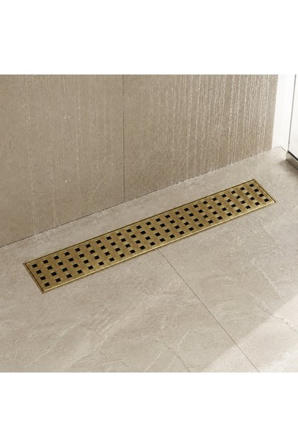 40 cm Antik Sarı Eskitme Lineer 304 Paslanmaz Çelik Kaplamalı Duş Kanalı Izgara Yer Süzgeci Kare Del