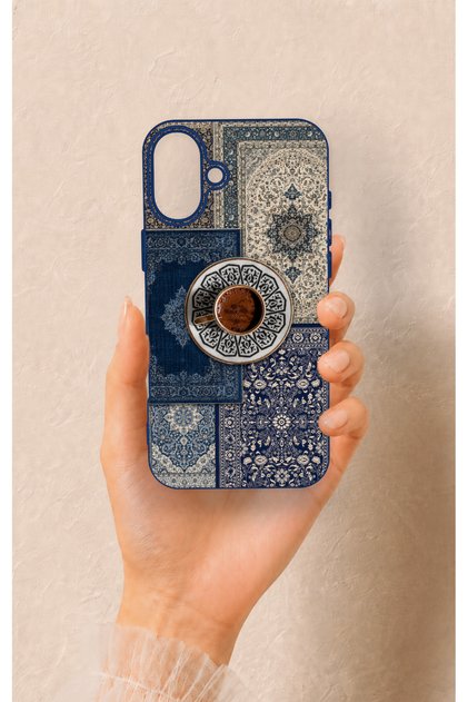 iPhone 16 Plus Compatible Turkish Coffee and Kilim Patterned Silicone Case