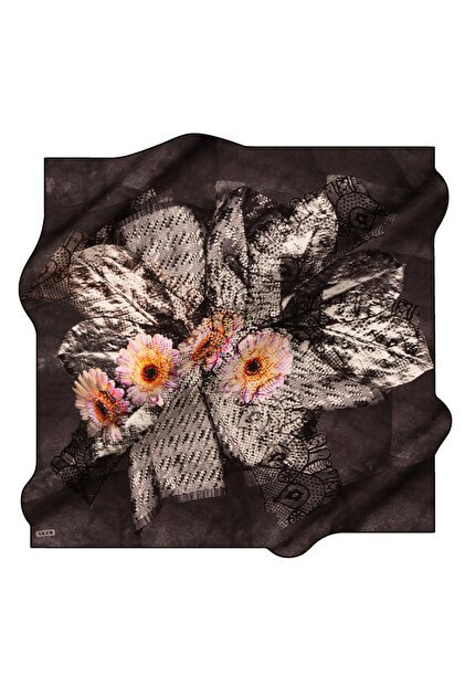 Gray 90X90 Silk Crepe Satin Scarf