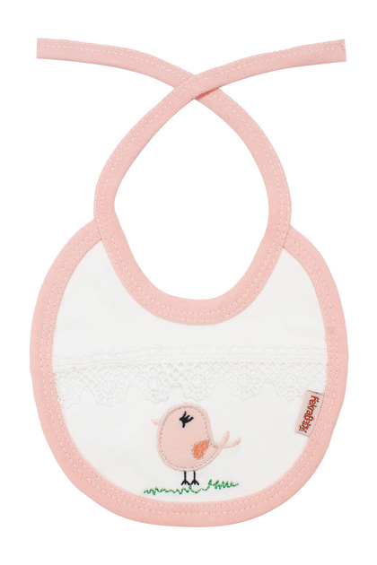 Baby Girl Salmon Lace Apron with Chick Motif and Tie