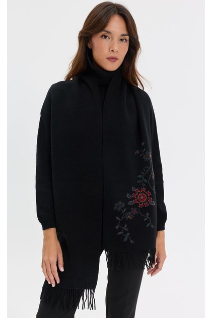 Căciulă de lână cu ciucuri, brodată cu flori colorate, cu model, pentru femei, negru