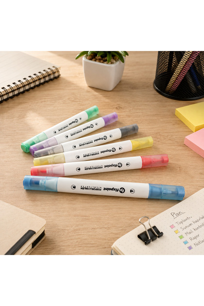 6-Piece Thick - Thin Double-Ended Highlighter Pen Set