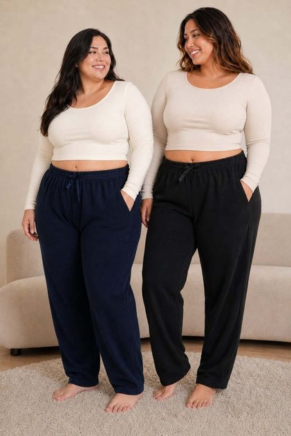 Women's 2-Piece Large Size Battal Fleece Single Bottom Set