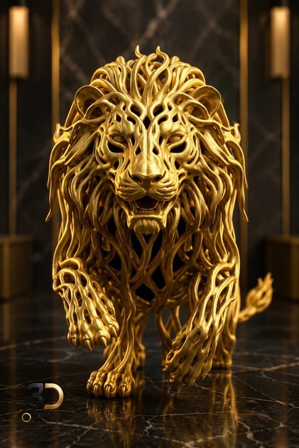 3D Baskı Gold Aslan Biblo Dekoratif Heykel Modern Masaüstü Dekorasyon Objesi Ev ve Ofis Süsü