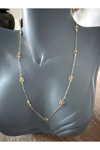 ÇELİK GOLD RENK RENGARENK KELEBEK MODEL KOLYE