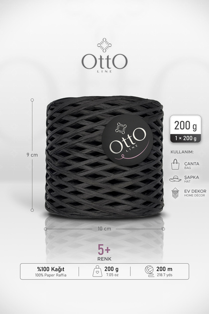 RAFFIA • Siyah (G12) • 200 gr/200 m • Kağıt Rafya İpi • Çanta, Şapka, Supla
