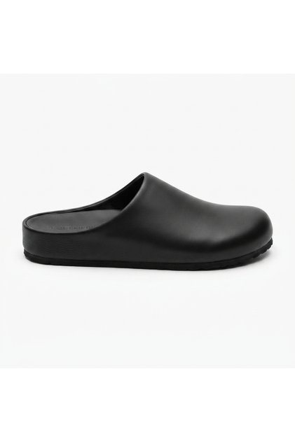 MK410 Siyah Hakiki Deri Tam Kaplama Mantar Taban Unisex Ortopedik Sabo Terlik