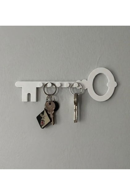 Decorative Key-Shaped Wall Keychain Hanger White Color