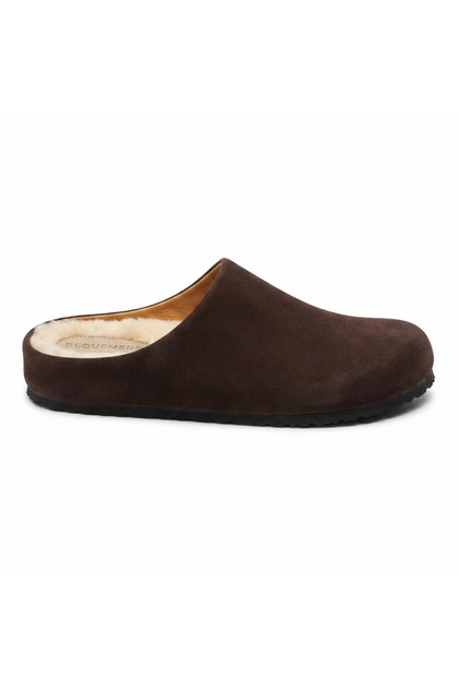 Mw410 Brown Genuine Suede Leather with Real Wool Inside Winter Full Coverage Cork Sole Unisex Orthopedic Sabo Slippers
