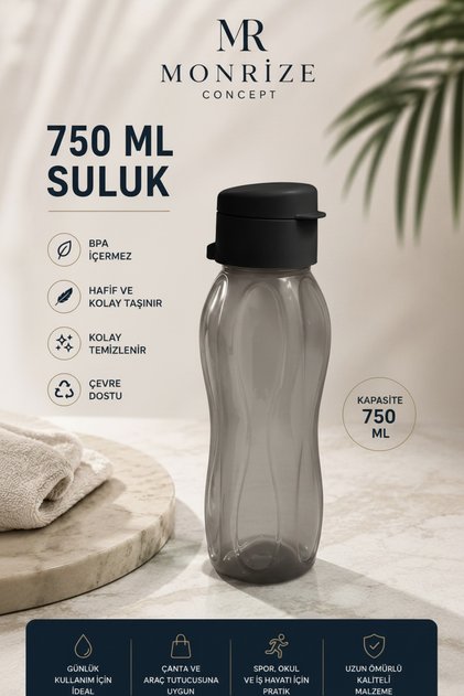 750 ML Plastik Suluk BPA Free Su Matarası Dayanıklı Spor Okul Ofis Günlük Kullanım Su Şişesi