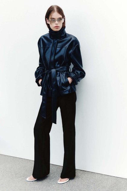 Low-waisted twill trousers